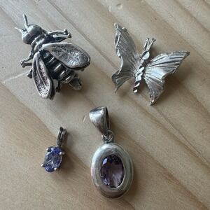 Vintage Charm Pendant 4 Item Lot Bug Butterfly 0.375-0.75 Inch 925 Sterling 8.3g